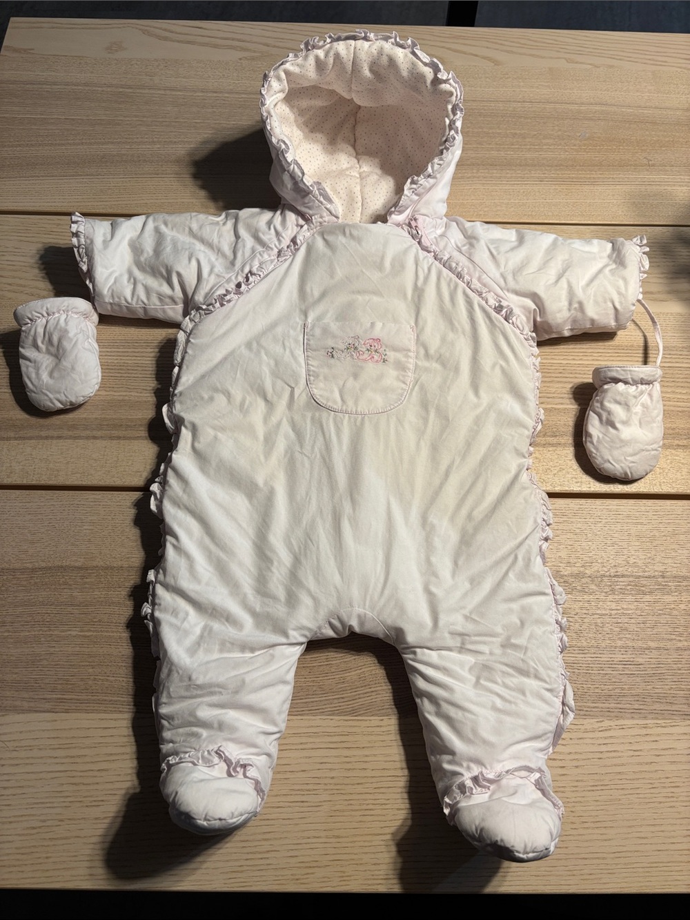 Jacadi Light Pink Ruffle-Trim Infant One-Piece
